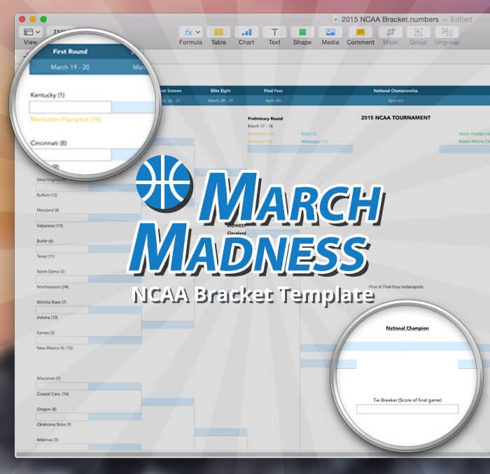 NCAA March Madness Bracket Template for Numbers and PDF