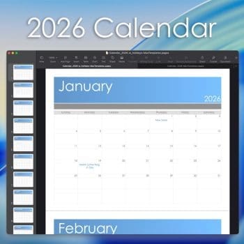 2026 Calendar Template for Mac Apple Pages PDF