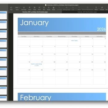 Alternative view of 2026 Calendar Template for Pages (and PDF)