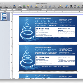 Pages Template Christmas Gift Certificate