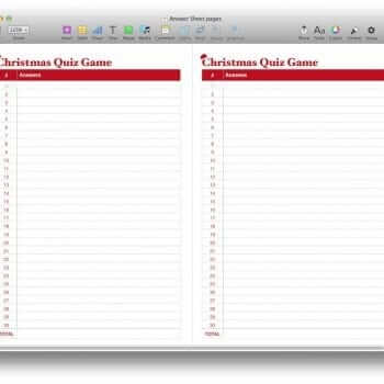 Christmas Quiz Game Answer Sheet