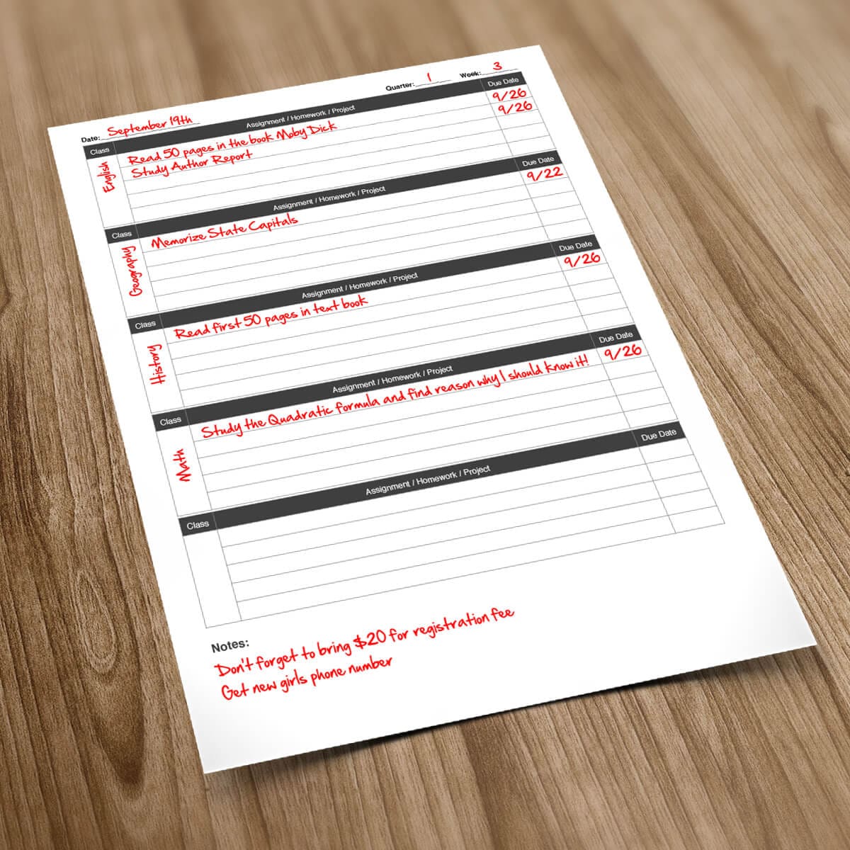Class Homework Template for Pages and PDF