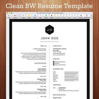 Clean Black and White Resume Template for Pages