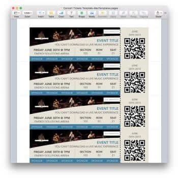 Concert Tickets Template for Pages