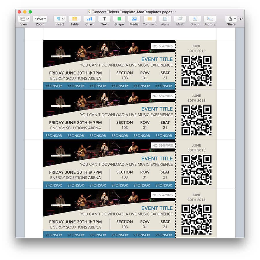 Concert Tickets Template for Pages