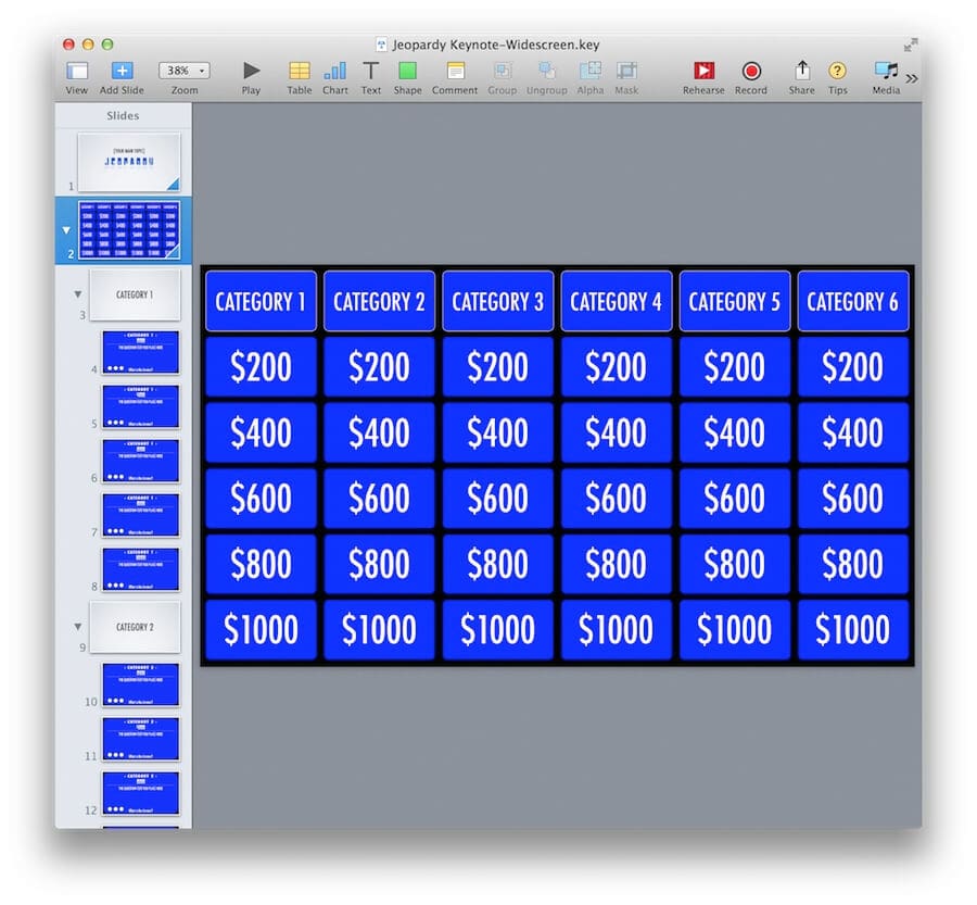 Keynote Jeopardy Template Board