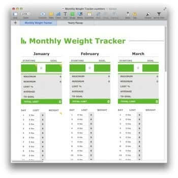 (Blank) Monthly Weight Tracker Template for Numbers