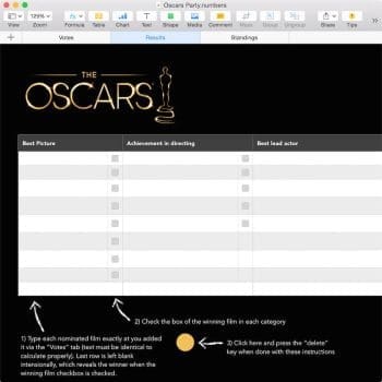 Oscar Party Template for Numbers Instructions