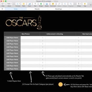 Oscar Party Template for Numbers Instructions