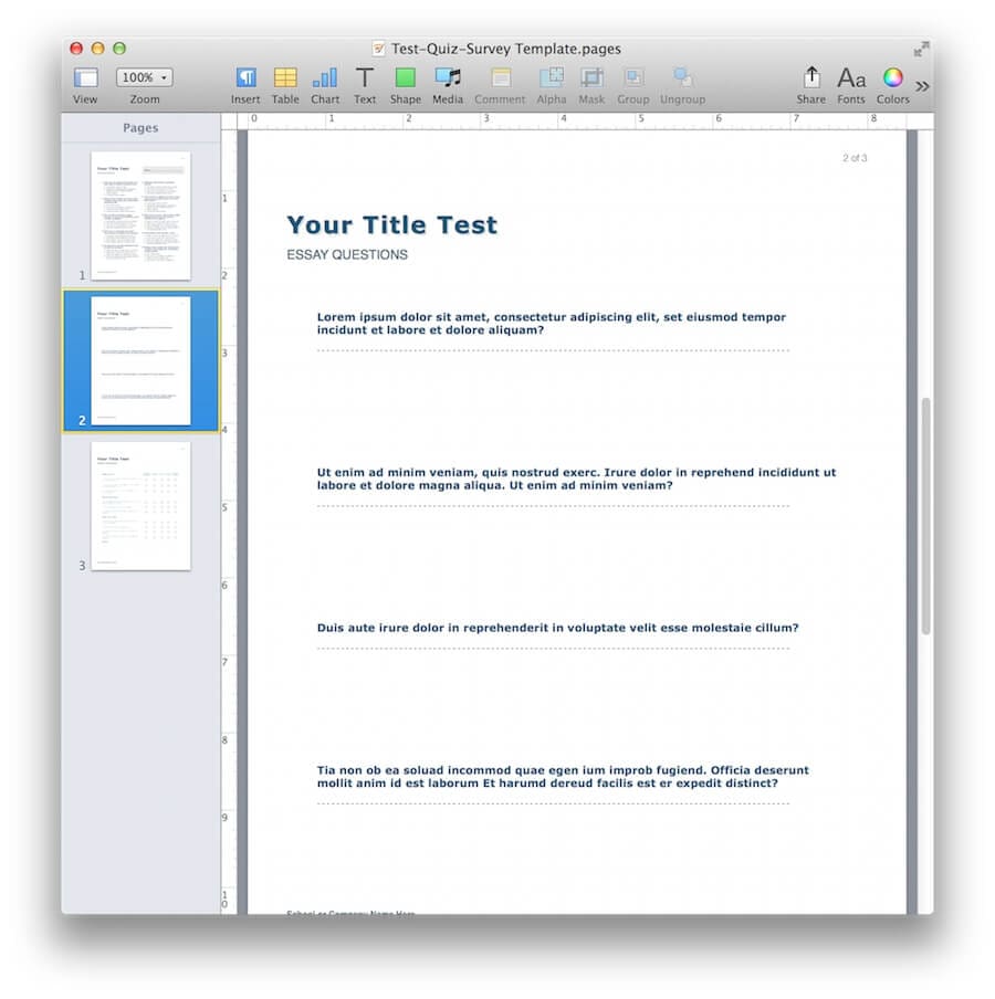 Quiz and Survey Template for Pages