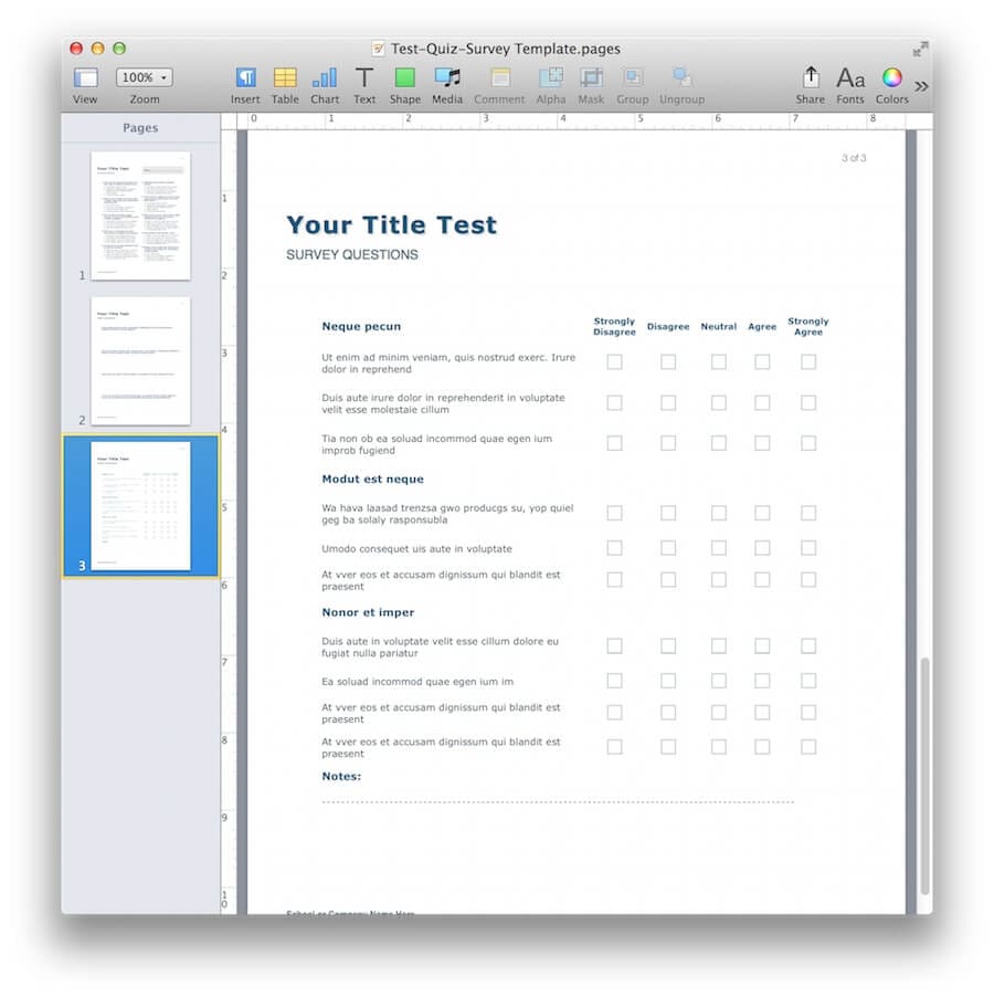 Quiz and Survey Template for Pages